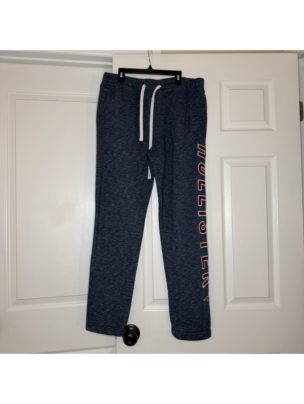 Hollister Heathered Blue Straight Leg Sweatpants "Hollister" Up Leg Mens M